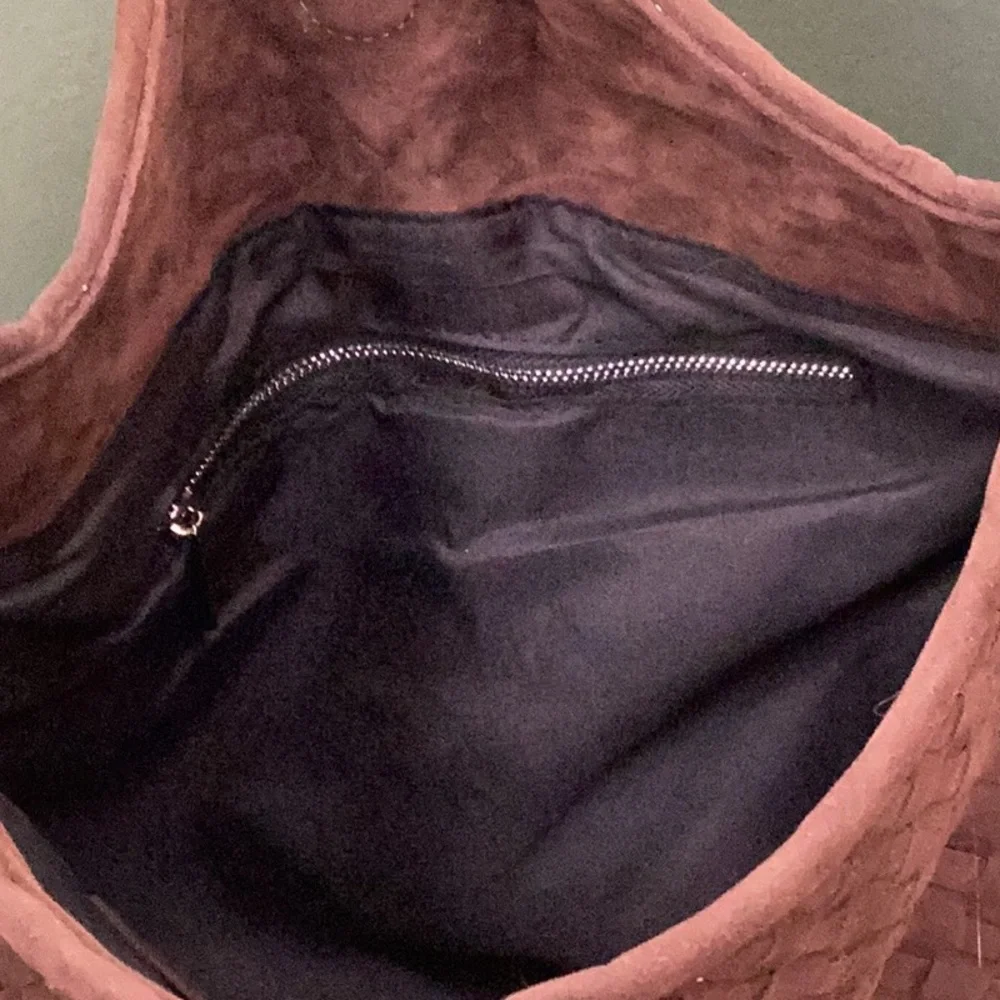 Luxury Faux Suede Woven Hobo Shoulder‎ Bag Chocolate Brown Chic Everyday
